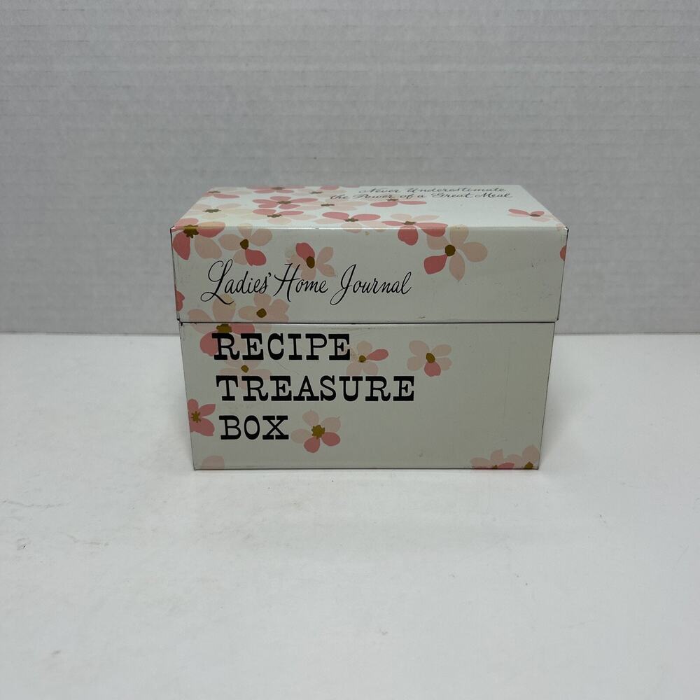Vtg Ladies Home Journal Tin Recipe Treasure Box Pink Flowers, Inserts & Recipes